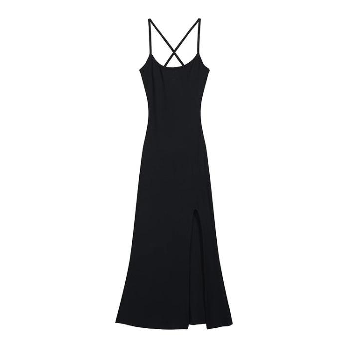Pure desire Spice Girl slim suspender dress female summer French temperament sexy royal sister backless split hip wrap long skirt