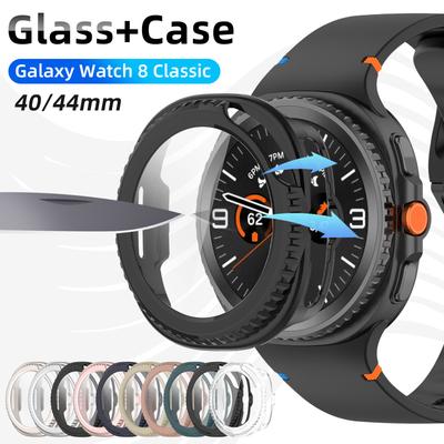 Glas+Skal för Samsung Galaxy Watch 8 Classic 40mm 44mm Härdat Glas Skärmskydd & Hård PC Skyddande Stötfångare Tillbehör