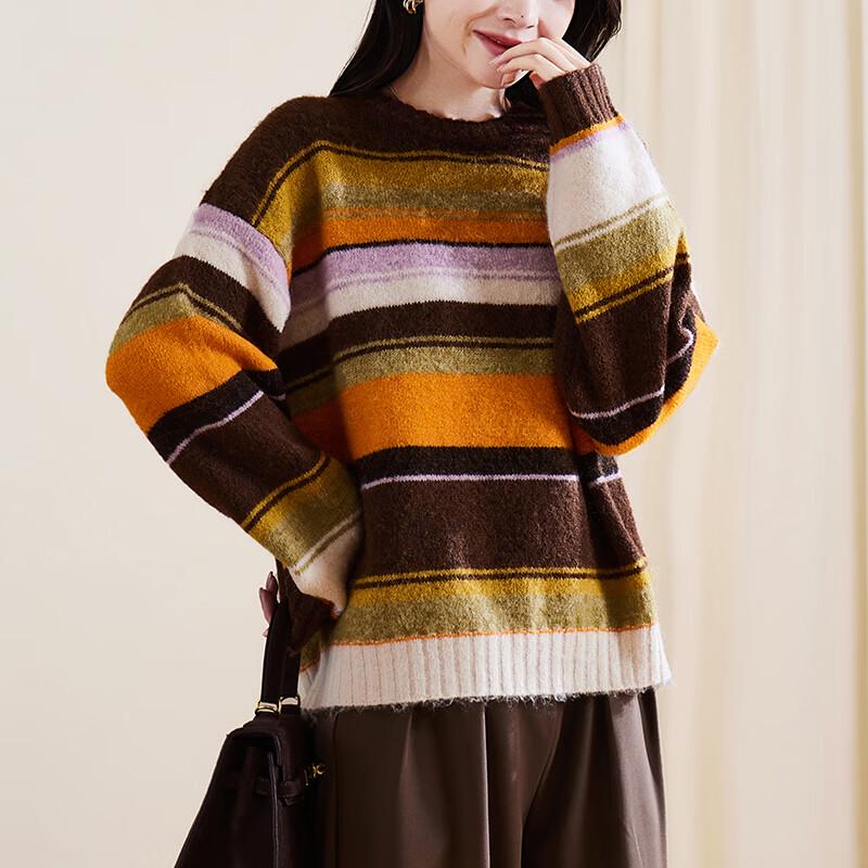 SOFSIL Women's Striped Round Neck Knit Sweater