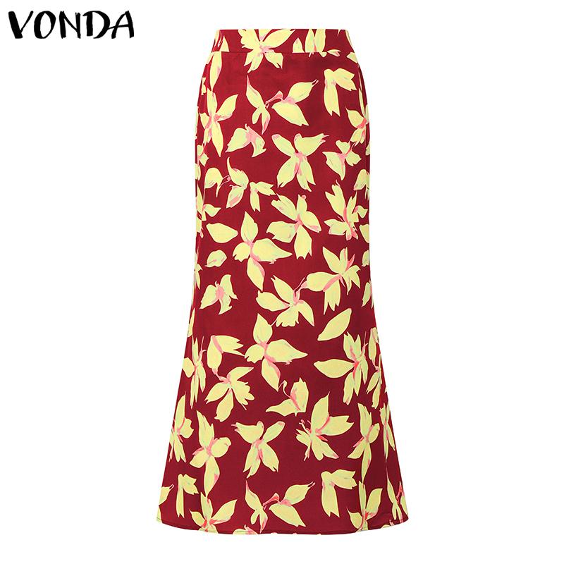 

VONDA Женские юбки А-силуэта с высокой эластичной талией, с цветочным принтом, в богемном стиле, длинные 5XL вино красного