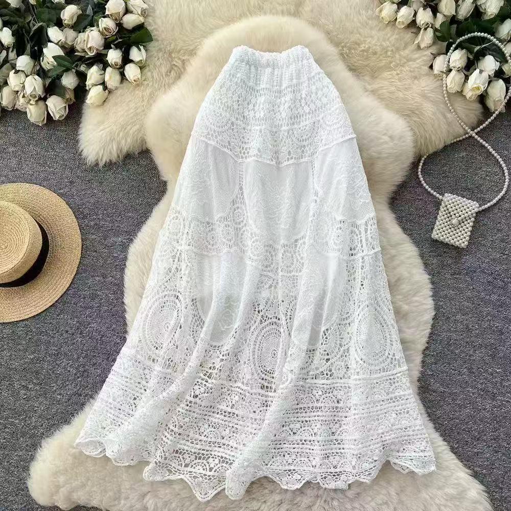 Bohemian Crochet High-Waist Hip-Hugging Midi Skirt for Women