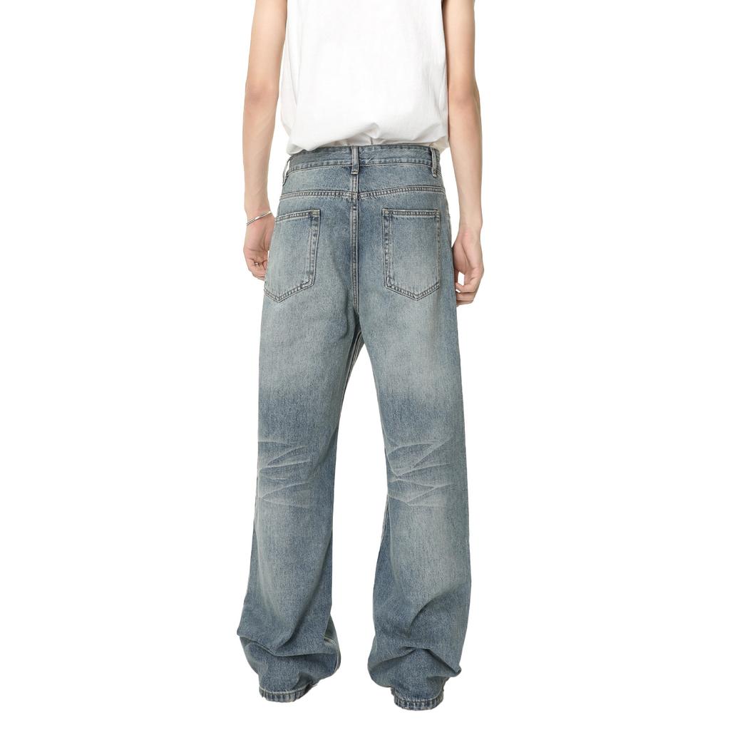Men's Clothing | Vibe Washed Three-dimensional Cat Whisker A-shaped Straight Wide-leg Jeans Versatile Tide