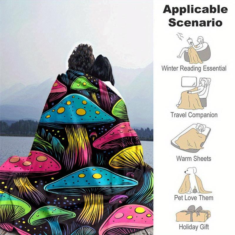 1pc Mushroom Printing Lightweight Flannel Blanket, Comfortable and Warm Blanket, for Camping Sofa Bed and Couch Office, Suitable for Gift Bla
