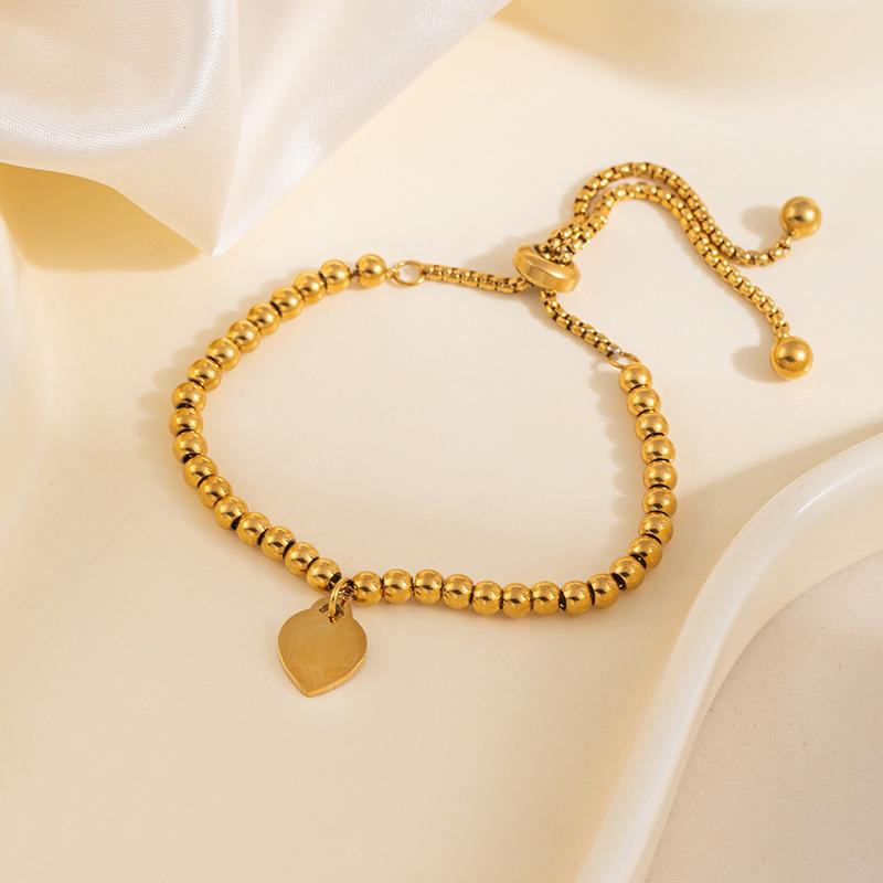 Women's Titanium Steel Heart Chain Bracelet with Beads - Luxurious Light Pull-Out Design
