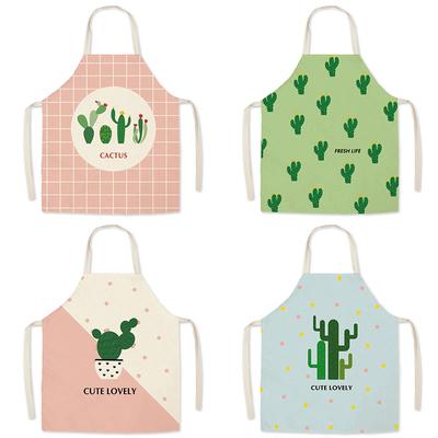 Cooking Baking Kitchen Apron Bib Cactus Pattern Apron Women's Sleeveless Linen Apron Home Cleaning Tools 47X38CM 68X55CM