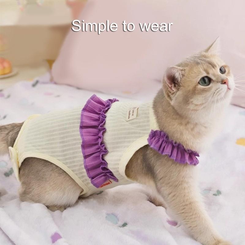 Adjustable Cats Recovery Jumpsuit Cotton Protective Garment Prevents Licking Promotes Healing For Spayed Female Cats