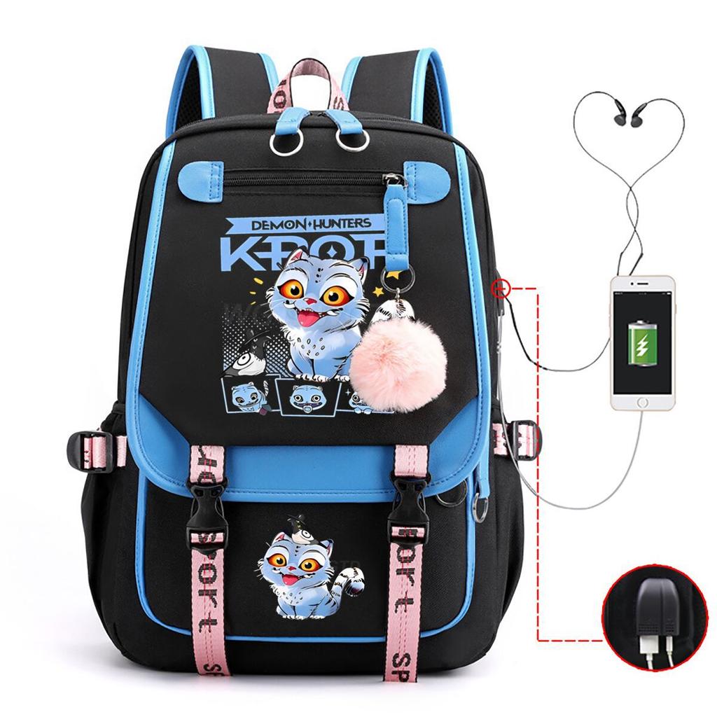 Animation Cartoon Printing Contrasting Color Neutral Usb Backpack Large Capacity Korean Version Of Student Schoolbag