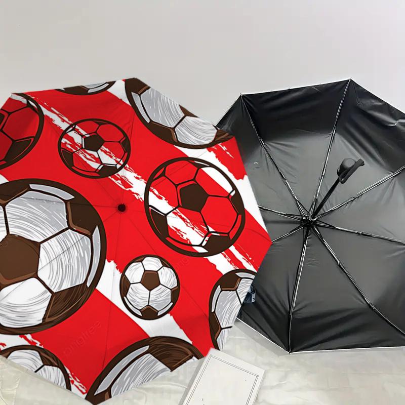 Soccer Ball Pattern Automatic Opening/Closing Umbrella - Portable Three-Fold Design with 8-Bone Iron Frame - Gift for Fans, Travelers, Daily