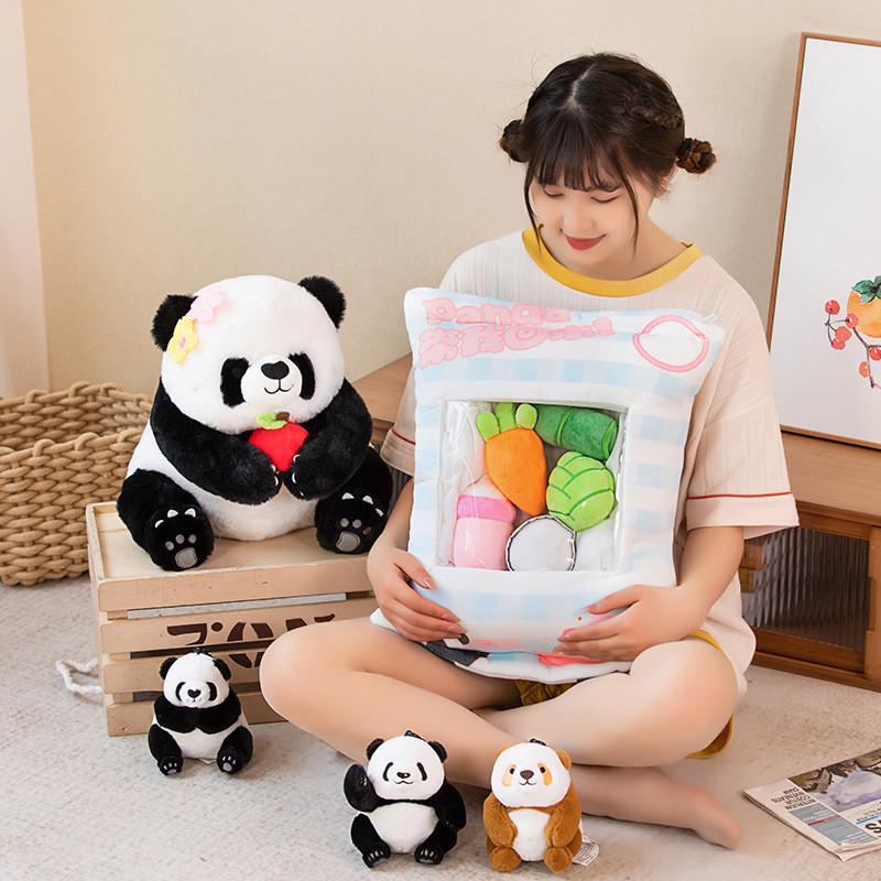 Lan Meng Qizai He Hua Panda Plush Toy Pendant Keychain Cartoon Doll Gift Kids