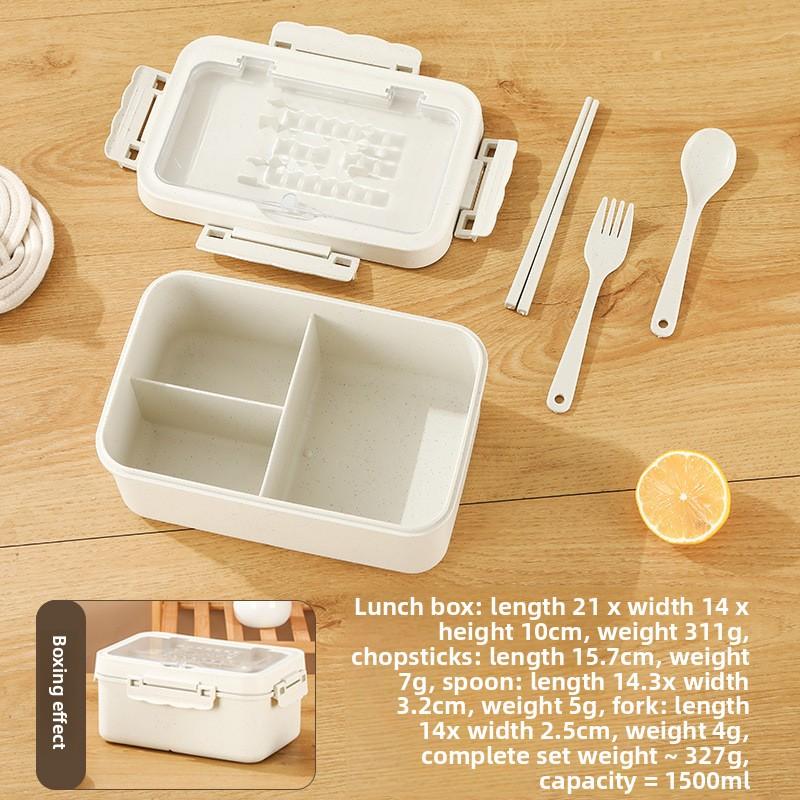 Wheat Compartment Lunch Box, Student and Office Worker Lunch Box, Portable Lunch Box, with Fork, Spoon and Chopsticks
