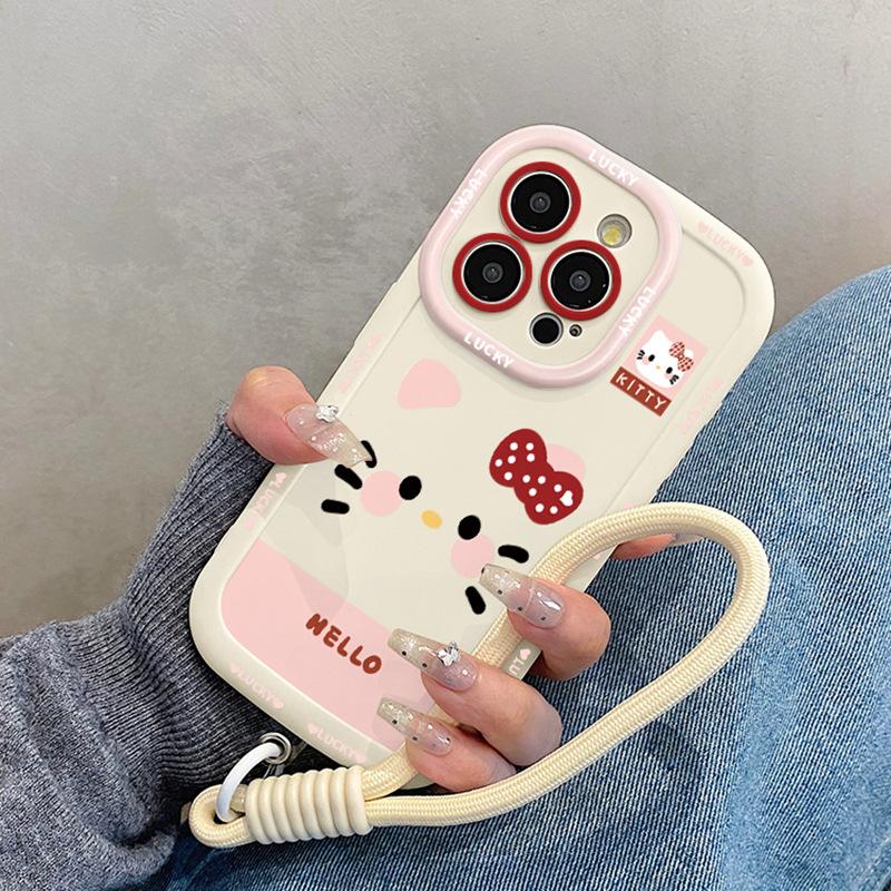 Cute KT Cat Expression Suitable for Apple 16promax Mobile Phone Case Iphone15pro with Lanyard 14 Women's Model 13