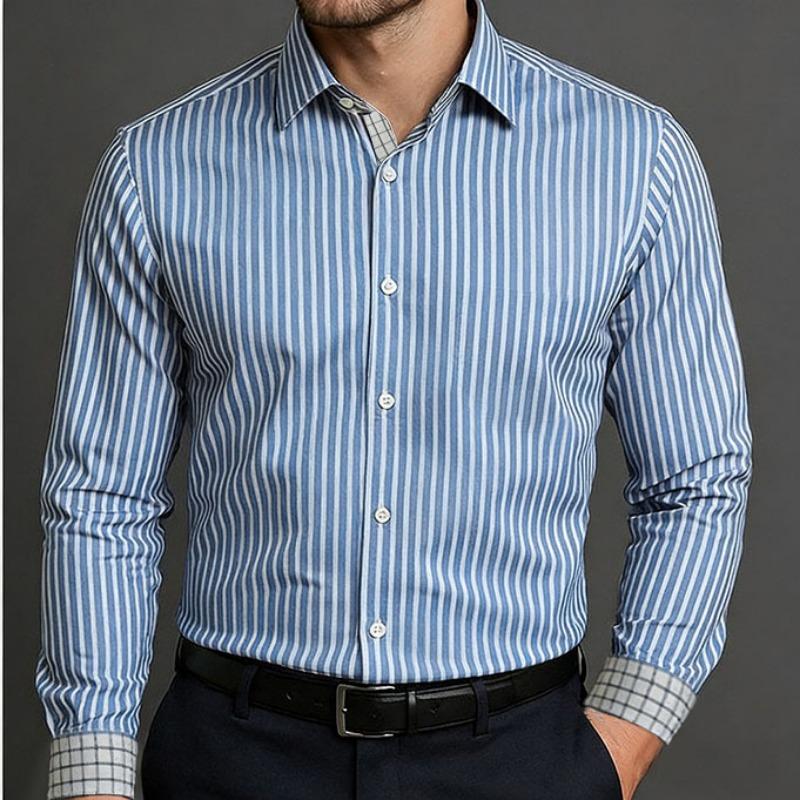 Men S Long Sleeve Striped Business Casual Dress Shirt