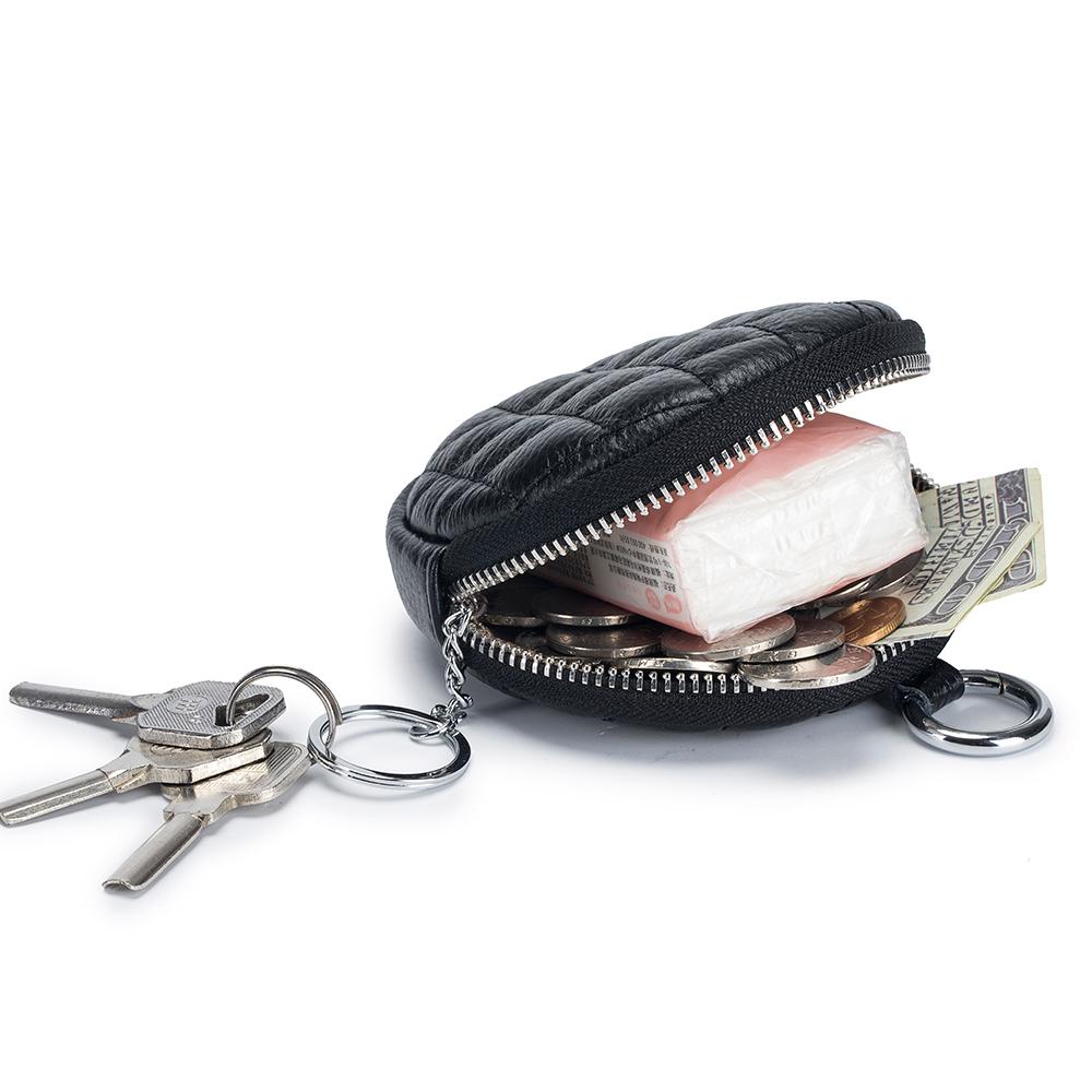 Real Leather Women Coin Purse Diamond Stitching Circle Wallet Mini Organizer Case Small Money Bag Cute Pouch For Keys Earphone