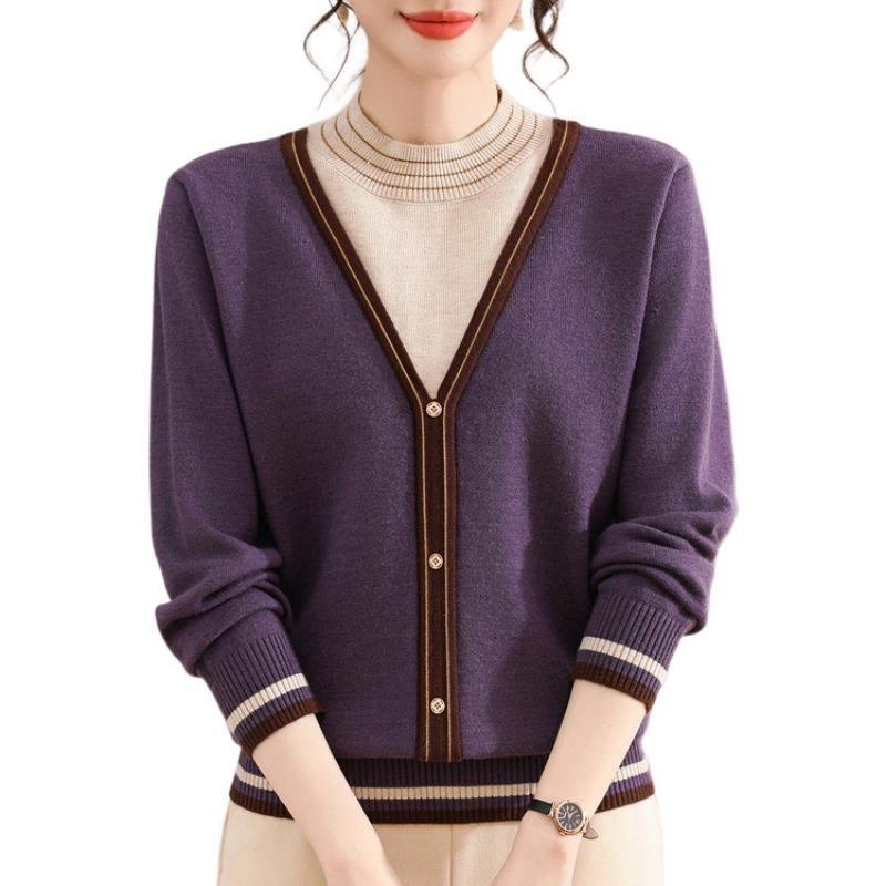 Autumn and winter new fake two-piece knitted long-sleeved sweater women's semi-turtleneck top loose meat-covering fashion bottoming shirt