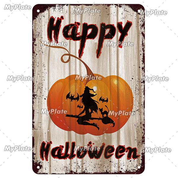 [MyPlate] Halloween Metal Sign Vintage Tin Sign Cafe Bar Decorative Plaque Home Decor Party Wall Sticker Witch Poster Gift