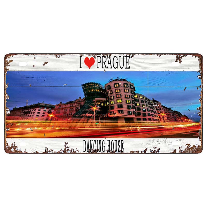 Prague Travel City Car Lisence Vintage Poster Souvenir Metal Sign Retro Plaque For Wall Shop Bar Home Decor 30X15CM  DC-0958A