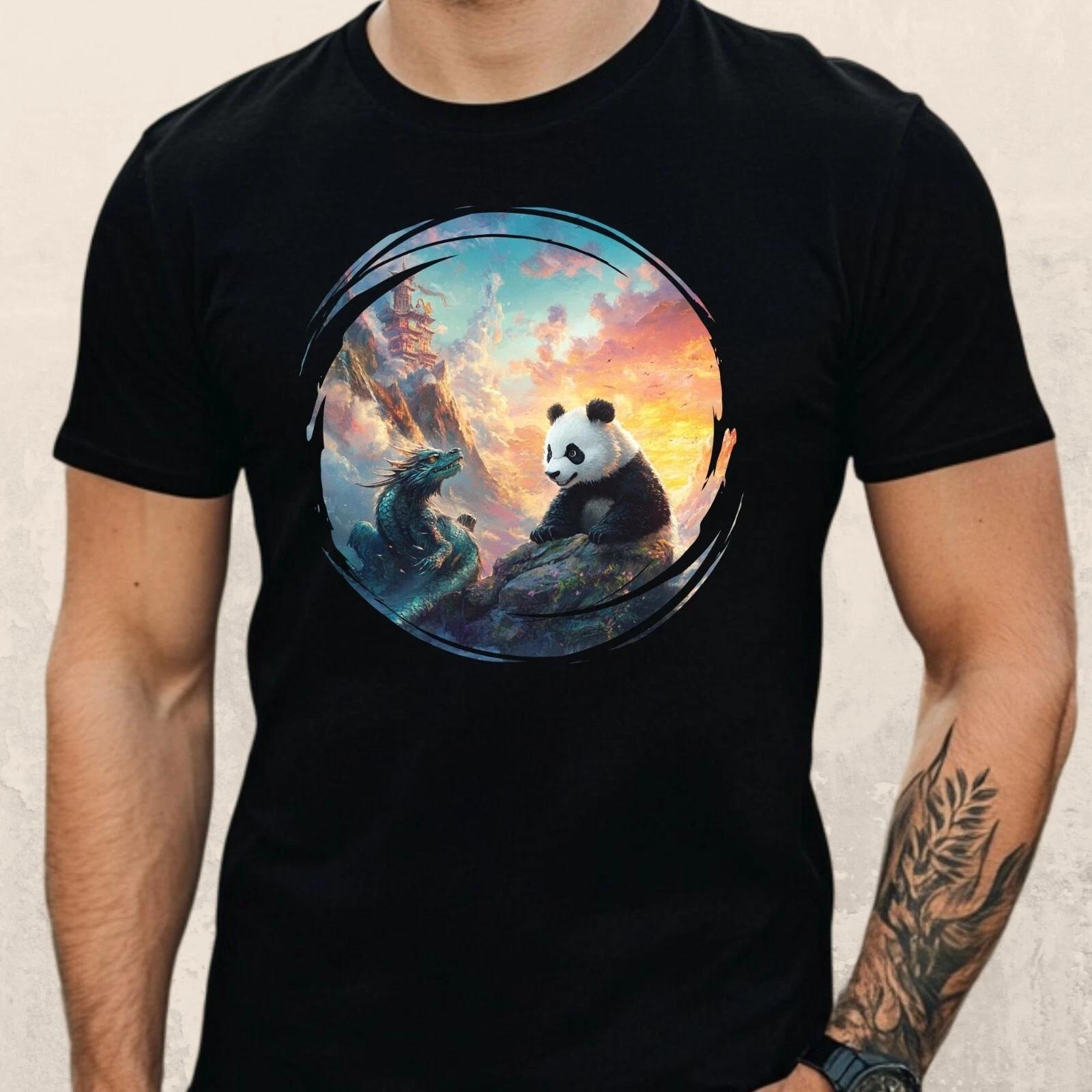 T-Shirt Herren Panda und Drache Motiv Baumwolle Größe S bis 5XL XS