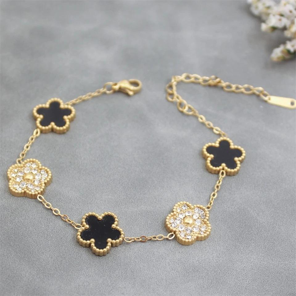 Miniamlist Flower Bracelet Bangle Elegant Gold Color Chain Shiny Rhinestone Floral Bracelet Chic Women s Party Jewelry