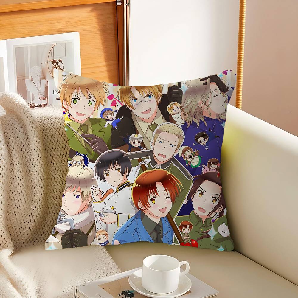 H-Hetalia Axis Powers Kuddfodral Fyrkantigt Kuddfodral 3D Mjuk Plysch Kuddfodral Vardagsrum Soffa Sovrum Hemrum