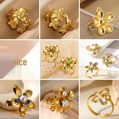 Stainless Steel Gold Flower Ring for Women - Elegant Luxury Daily Wear Jewelry