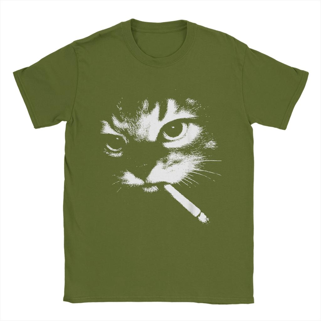 Men TShirt Smoking Cat Vintage Chonky Cat Retro 90s 100 Cotton Tees Short Sleeve  T Shirts Round Collar Clothes New Arrival