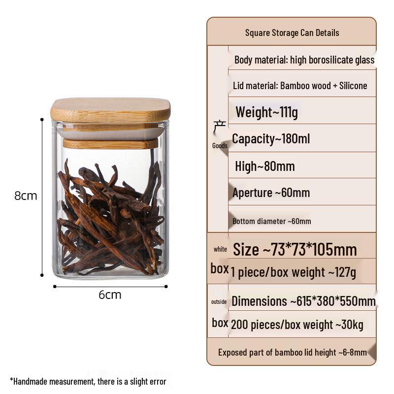 Square Borosilicate Glass Storage Jar for Coffee, Tea, Grains & Bracelets