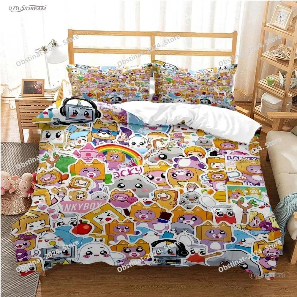 L-Lankybox Animated Movie All Season Bedding Set Printed single Comforter Duvet Cover Pillow Case 3 Pieces Sets Kids Adult Size