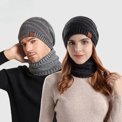Winter Hat Scarf Set Women's Fashion Sleeve Cap Men's Fleece-lined Outdoor Keep Warm Knitted Woolen Cap