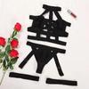 Hot and Sexy Motorcycle Splicing Strap Hanging Neck Fun Underwear Simple and Tempting Women's Underwear Set