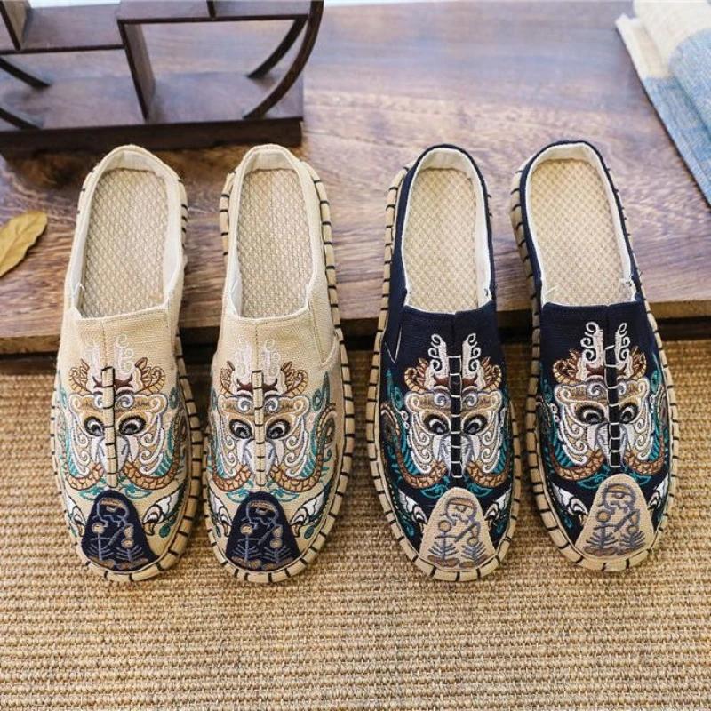 Fashion Men's Shoe Walk Around Home Embroidery Half Male Slipper Cheap Shoes Liquidation Low Price Mascullino Designer Luxury Y2k Slides