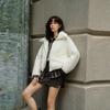 ELLE Fashionable Design Plaid Short Jacket With Drop Shoulder And 90% White Duck Down Women Outerwear EY52207