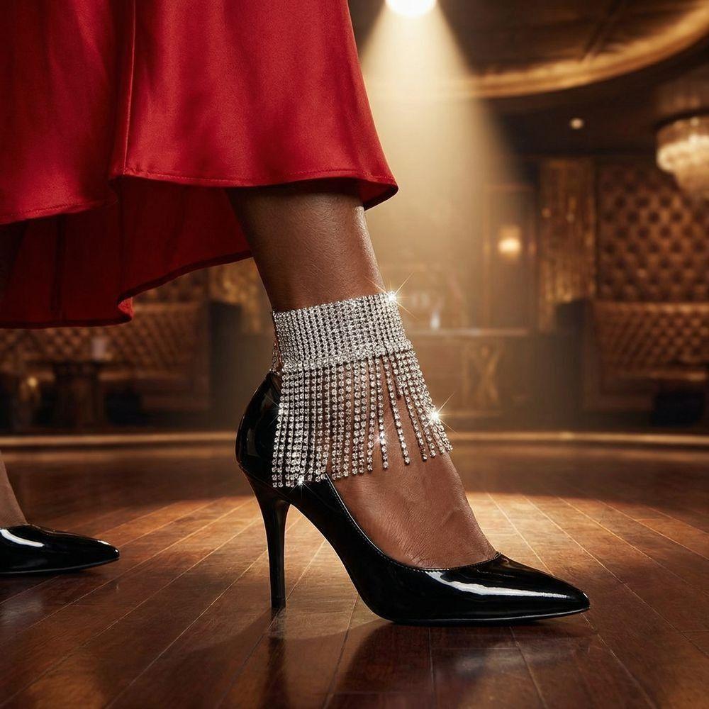 Shining Rhinestone Tassel Anklet Adjustable Foot Chain Jewelry  High Heel Shoes
