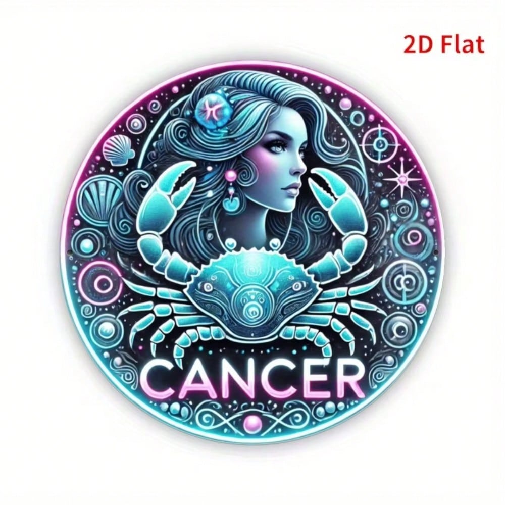 Neon Mystical Cancer Zodiac Metal Wall Art Dreamy Astrology Decor 20x20