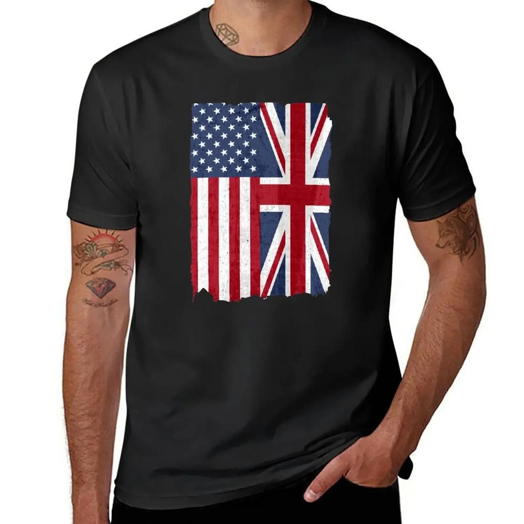 United States with United Kingdom Flag Mix US and UK Union Jack T-Shirt Blouse new edition men clothing