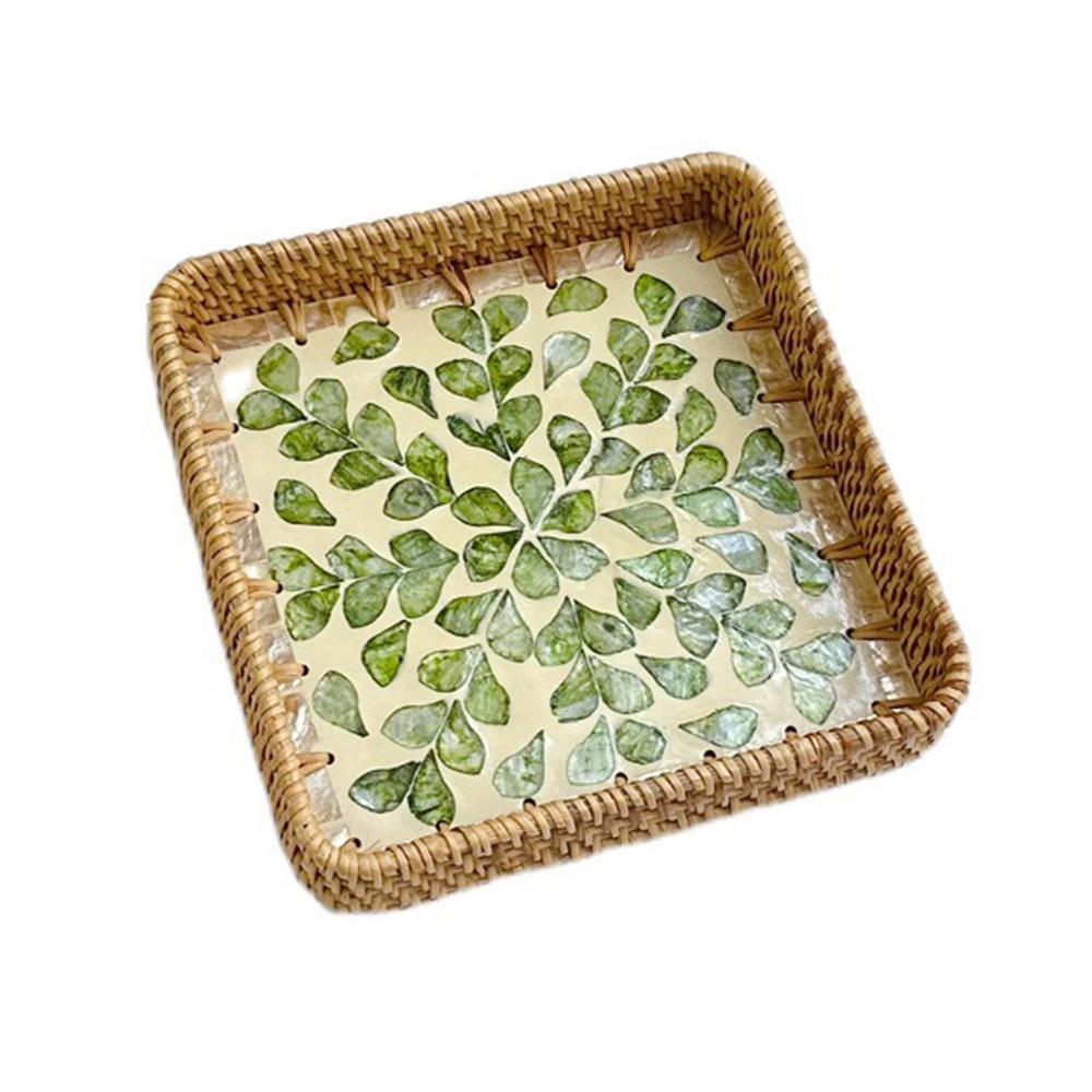 Hand Woven Rattan Shell Tray Colorful Bread Baskets Tray Splicing Shell Rattan Basket  Living Room