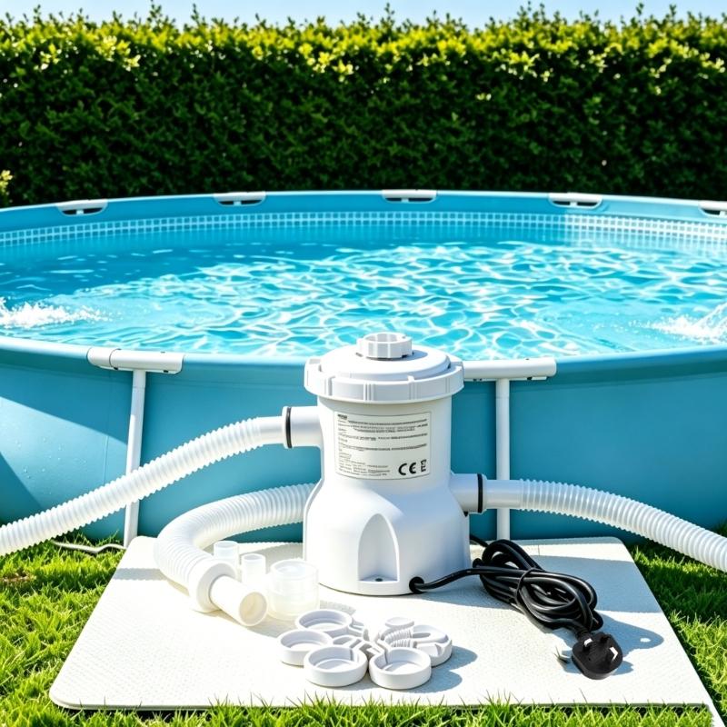 Pool Water Cycling Pump with Filter Insert, 330 Gallon Above Ground Pool Unit, Three-Pin Plug, Twin Hose Inlets and Connection Parts