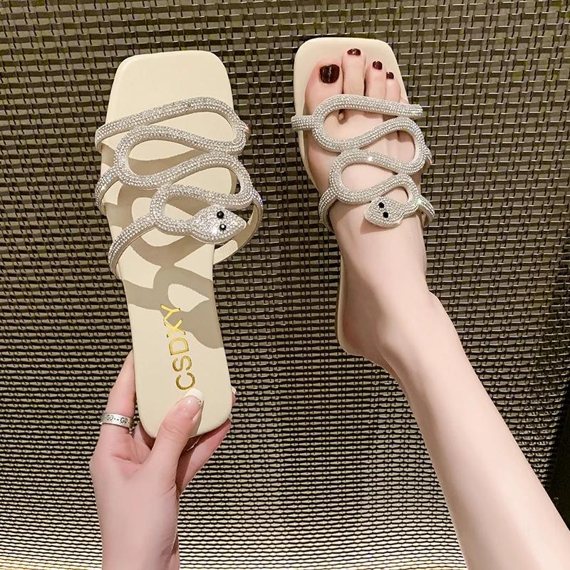 Fashion Crystal Rome Women's Slipper Fashion Summer Bling Flat Shoe Comfort Sandals for Women Outdoor Casual Party Flip Flops Slippers