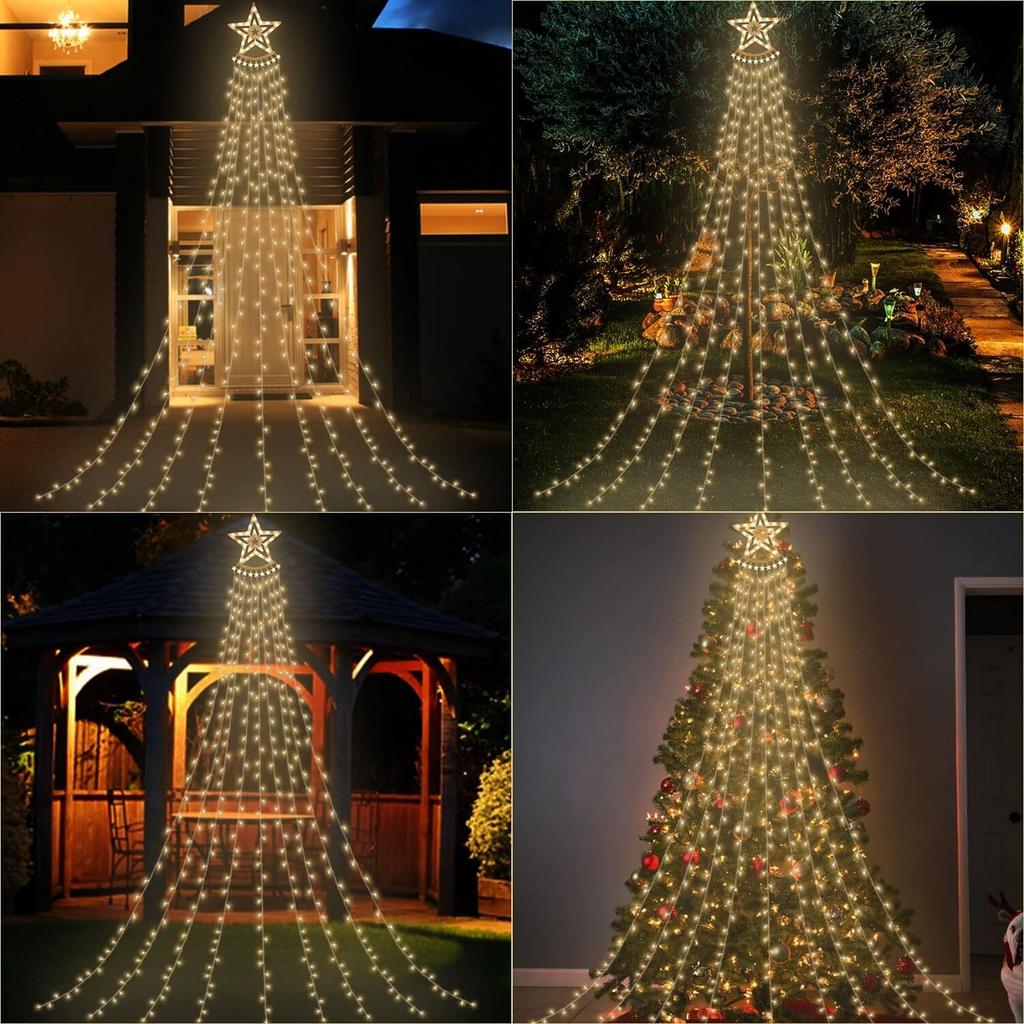 8 Modi LED Lichterkette 350 LEDs 9 Drähte * 36 LEDs IP44 Wasserfall Deko Weihnachtsbaum Beleuchtung Innen Außen