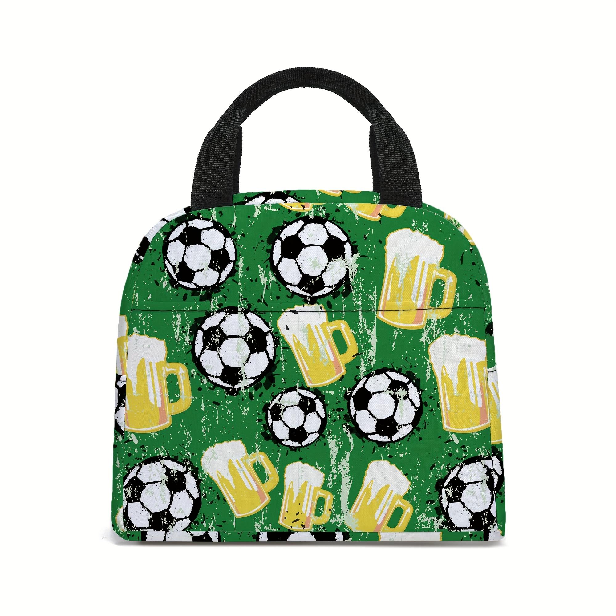 Soccer Lunch Bag - Insulated Thermal Tote with Soccer Balls, Goals, Players - Non-Food Contact Cooler Bag for Men & Women, Durab