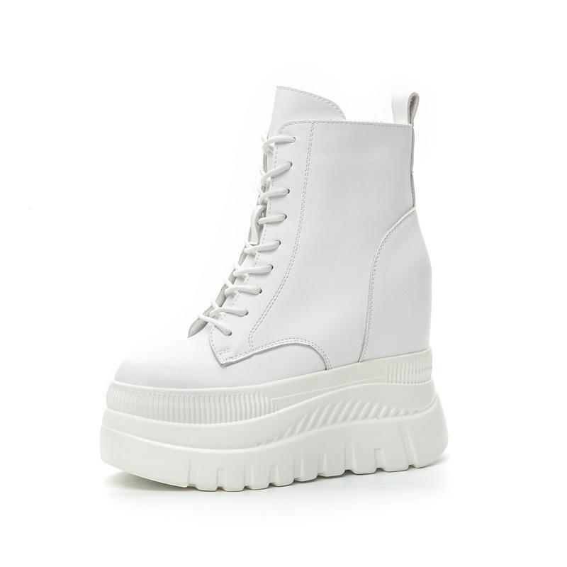 Super high heel lace-up Martin boots short boots women's 2025 autumn and winter new thick-soled 12 cm height increase simple women's boots