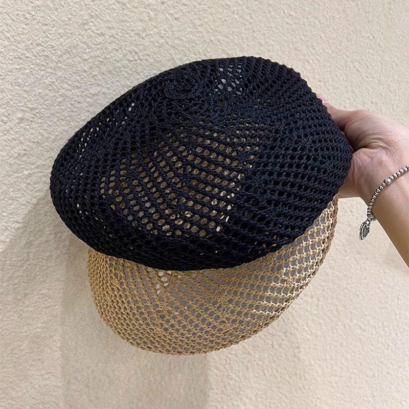 Black Polyester Geometric Beret Hat For Women Sun Protection Casual Style