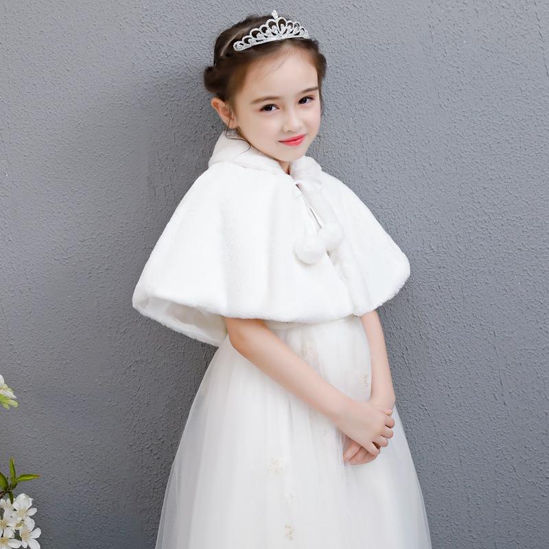 Girls Faux Fur Cape Cloak Winter Flower Girl Dress's Coat Princess Wedding Shawl and Cape for Girls