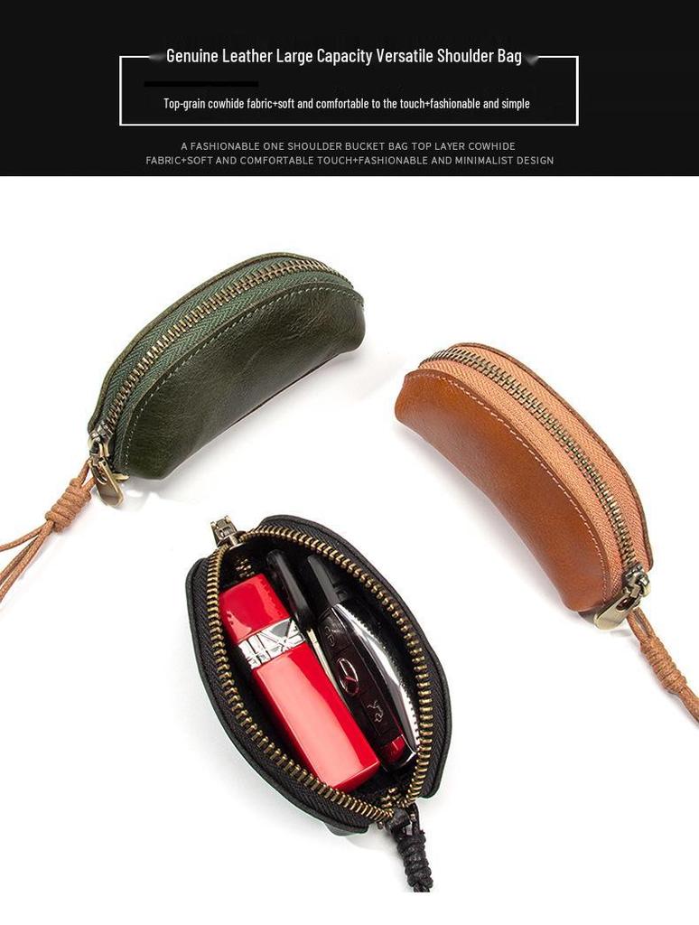 Cowhide Leather Drawstring Coin Purse: Women's Genuine Leather Key Pouch Lanyard