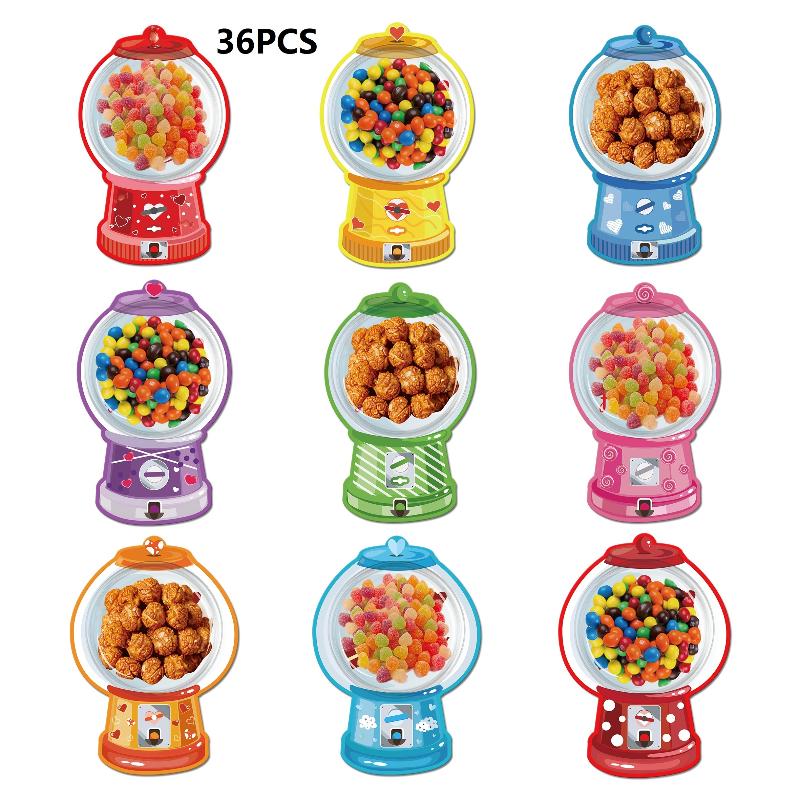 18/36 Pcs DIY Valentines Candy Cards Bubble Gum Machine Designs Valentines Day Exchange Cards Kids Classroom Exchange Gifts
