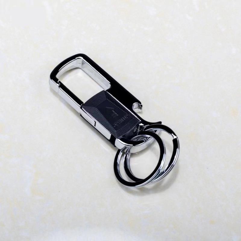 Pánská multifunkční klíčenka s klipem na opasek s push-pull mechanismem, více kroužky, přívěskem proti ztrátě a otvírákem na láhve.