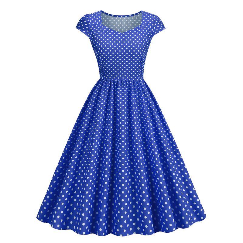 

Retro Dotted Prints High-Waist Slim Looking Sleeve Dress 3540 L