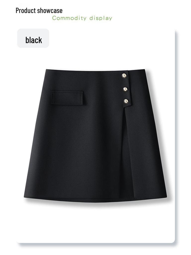 Women's Black Suit Midi Skirt: 2025 Spring High-End Bodycon A-line Skirt