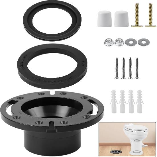 RV Toilet Seal And 3" Socket Floor Flange Kit For Dometic 300 310 320 RV Toilets, Replacement Parts Kit 385345892 Flange, 385311658 Flush Ball Seal