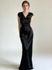 Haute Couture Satin V-Neck Cinched Waist Mermaid Dress