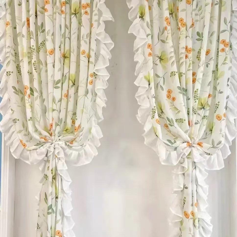 Pastoral Style Floral Sheer Curtains with Lace - Ideal for Bedrooms & Living Rooms